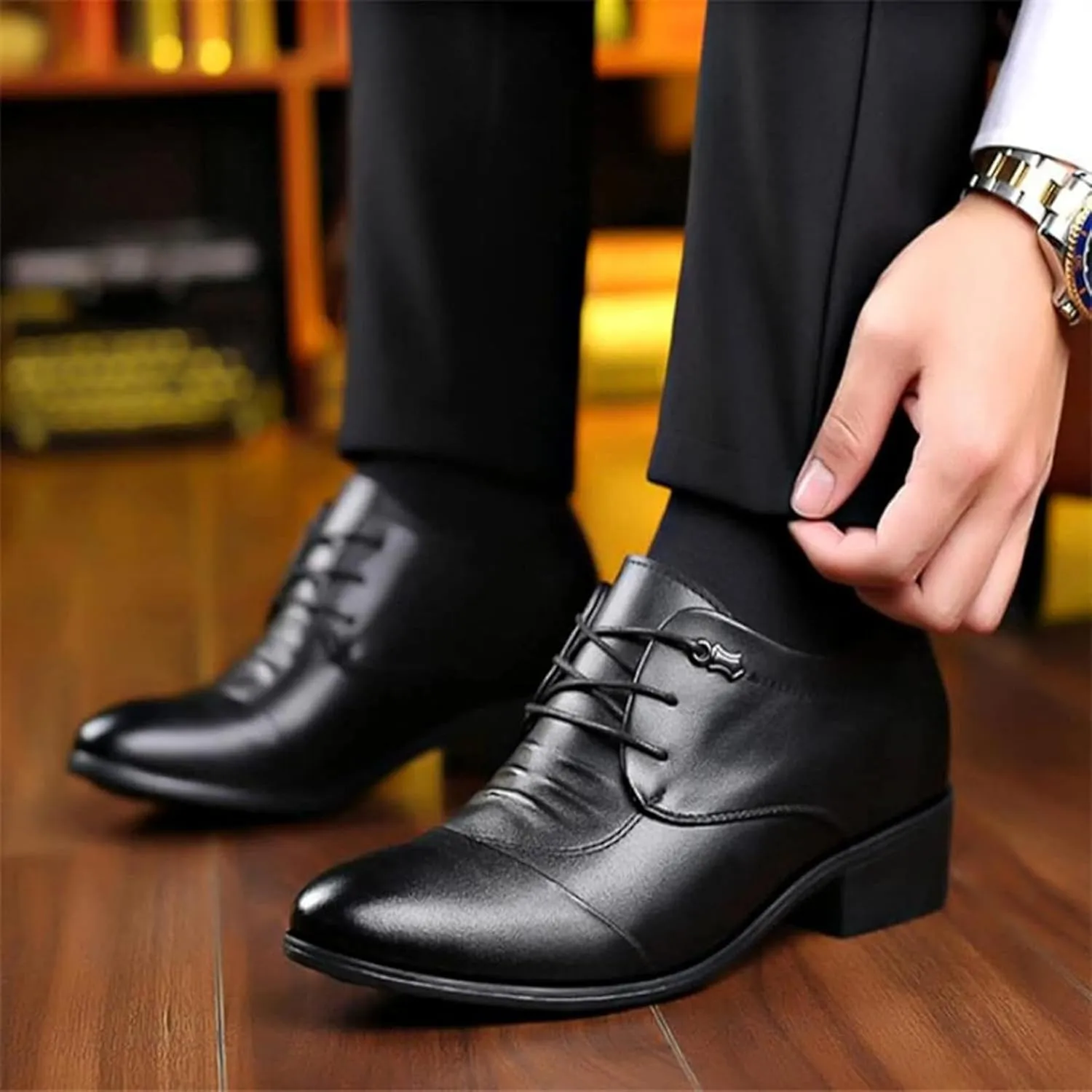 Formal Business Shoes, Men's Gentlemen Pointed Wedding Shoes, Classic Leather Shoes, Spring Casual Low Top, Low Heel Office Shoes