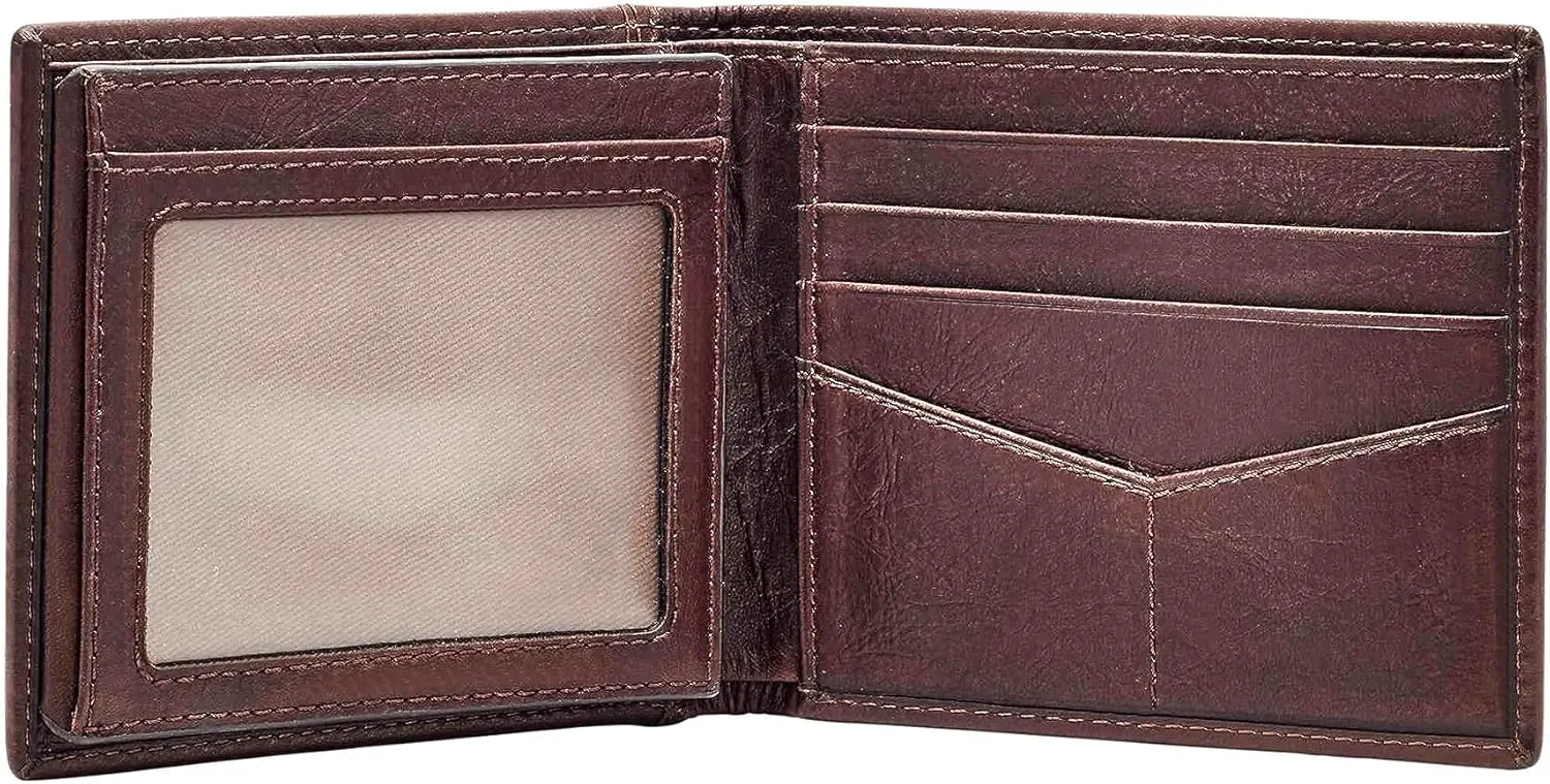 Fossil Men's Leather Bifold Wallet with Flip ID Window for Men