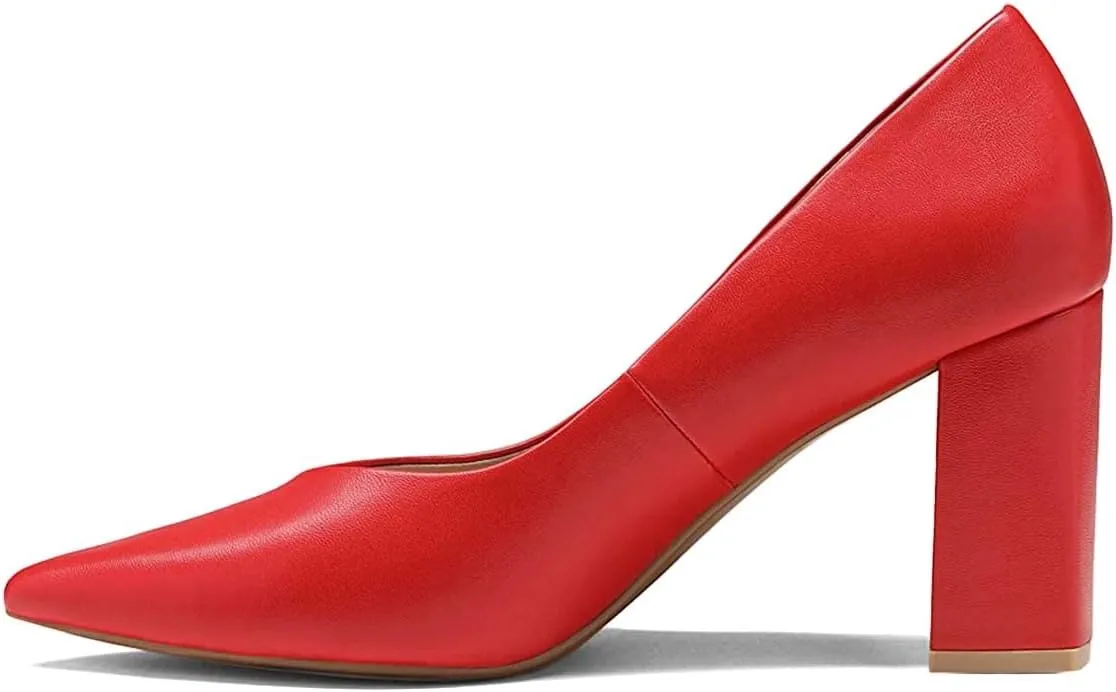 FOWT Women Classic Pointed Toe Pumps Slip on Chunky Block High Heels Office Ladies Formal Wear Event Shoes Size 4-15 US