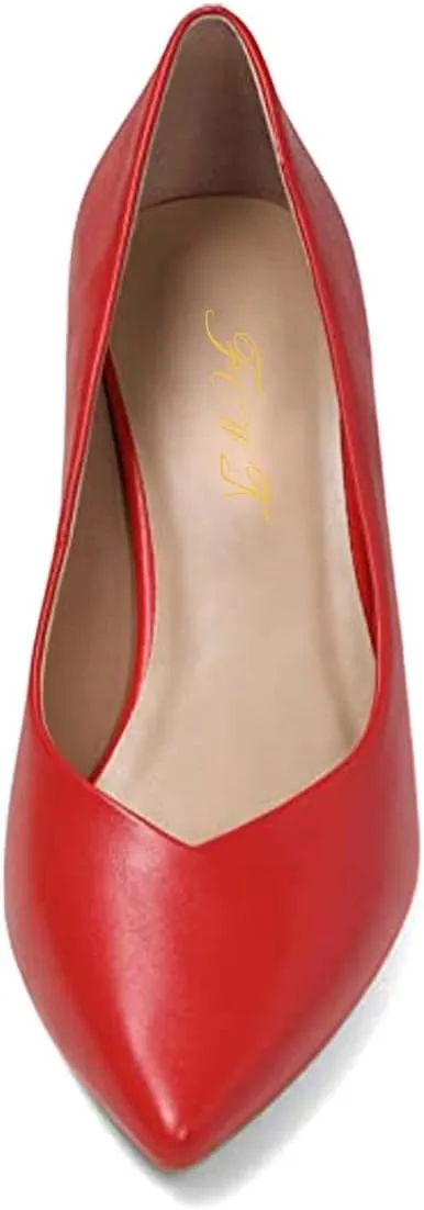 FOWT Women Classic Pointed Toe Pumps Slip on Chunky Block High Heels Office Ladies Formal Wear Event Shoes Size 4-15 US