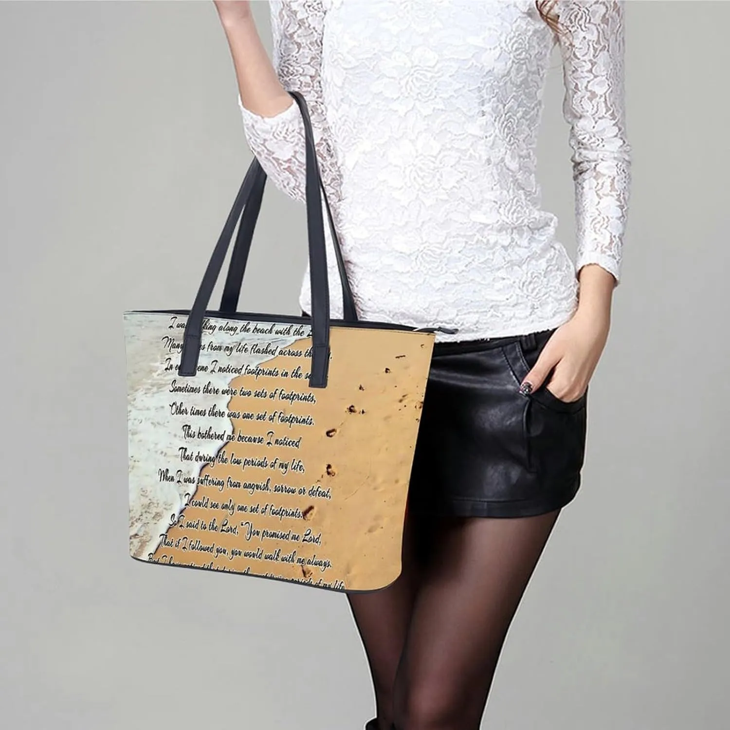 French Engraved Floral Toile Leather Handbag Smooth Wrinkle Resistant Lightweight And Convenient