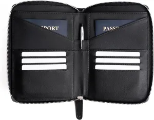 Full Grain Leather Family Passport Holder for 2-4 Passports - RFID Passport Holder and Travel Document Organizer - Large Leather Travel Wallet for Couples and Families - Black