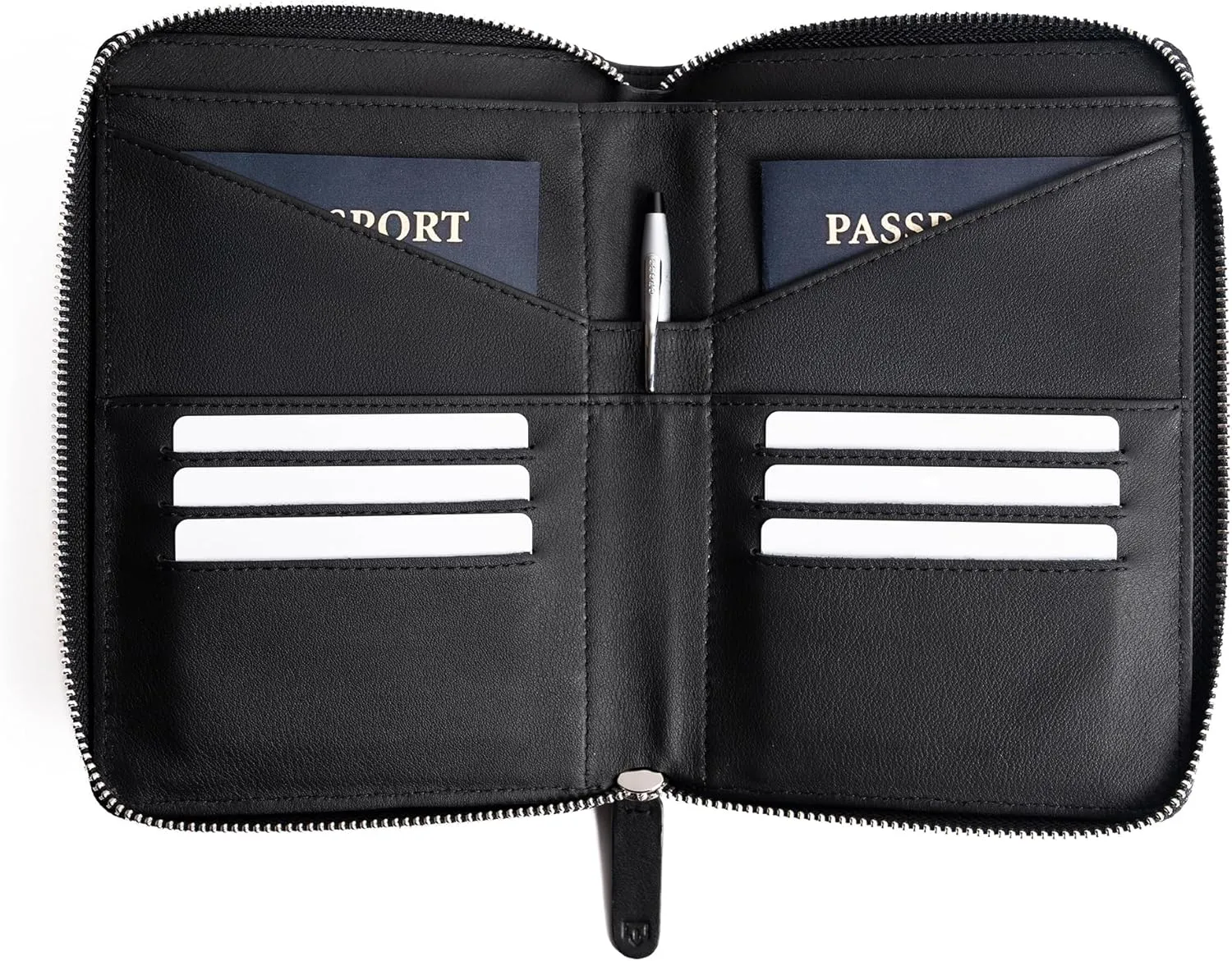Full Grain Leather Family Passport Holder for 2-4 Passports - RFID Passport Holder and Travel Document Organizer - Large Leather Travel Wallet for Couples and Families - Black
