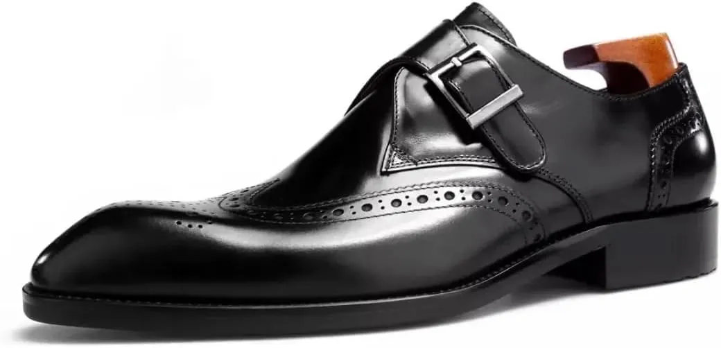 Full Grain Leather Men’s Monk Strap Dress Shoes – Semi Square Toe, Patina Finishing, Leather Insole, Solid Rubber Sole – Comfortable & Durable Formal Shoes, US Sizes 7-11