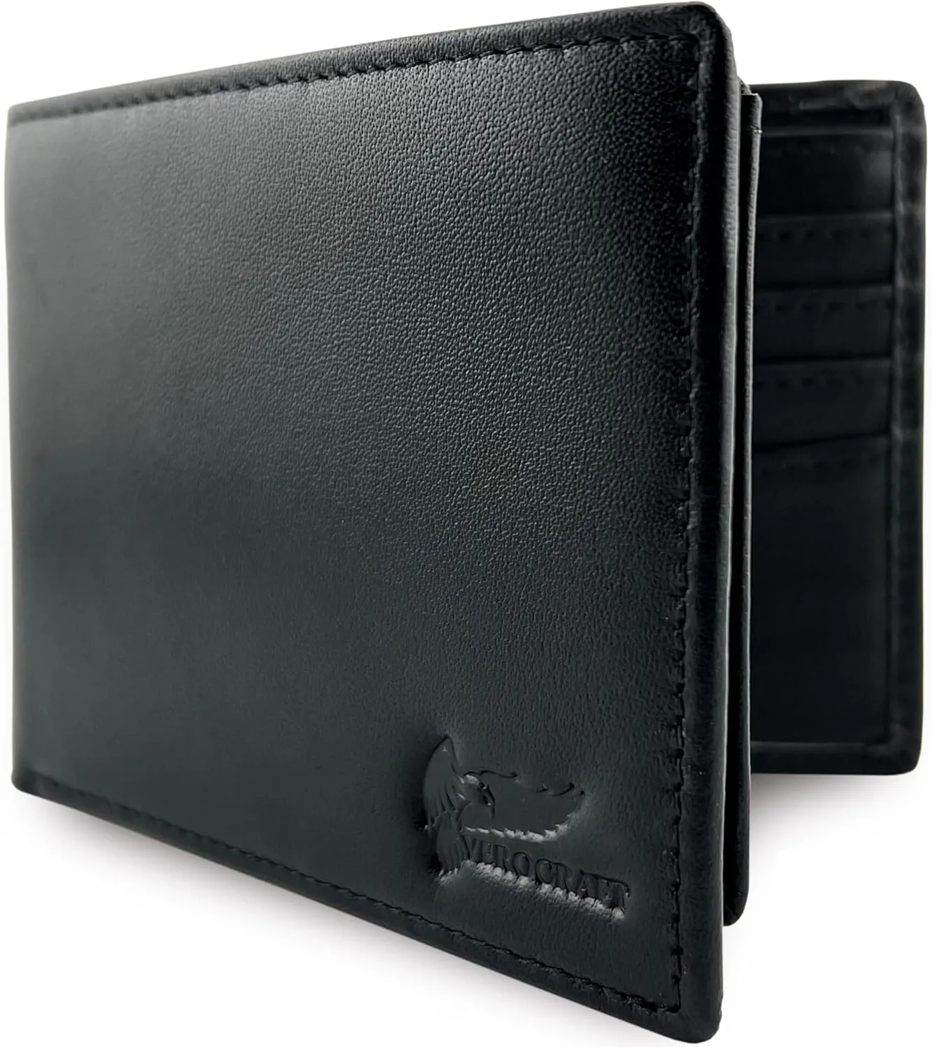 Full Grain Leather Wallet for Men - Mens Bifold Wallet RFID Blocking with Extra Capacity 10 Cards Slots with 2 ID Windows - Minimalist Mens Billfold Wallet - Mens Slim Wallet with Gift Box - Black