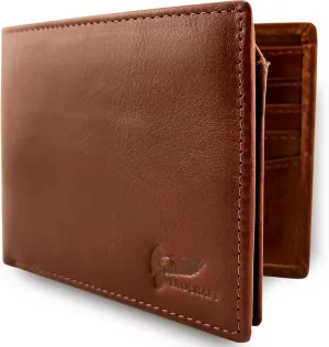 Full Grain Leather Wallet for Men - Mens Bifold Wallet RFID Blocking with Extra Capacity 10 Cards Slots with 2 ID Windows - Minimalist Mens Billfold Wallet - Mens Slim Wallet with Gift Box - Brown