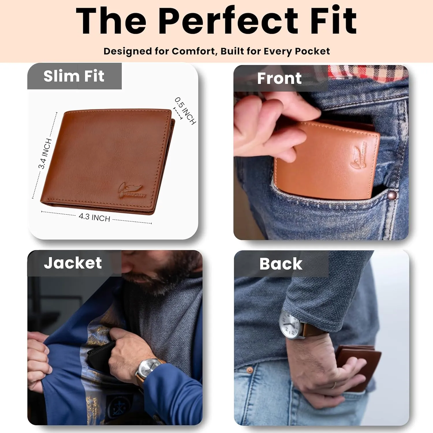 Full Grain Leather Wallet for Men - Mens Bifold Wallet RFID Blocking with Extra Capacity 10 Cards Slots with 2 ID Windows - Minimalist Mens Billfold Wallet - Mens Slim Wallet with Gift Box - Brown