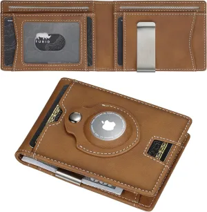 furid Airtag Wallet Men Slim: RFID Card Wallet with Airtag Holder - Apple Air Tag Wallet for Men - Minimalist Front Pocket Bifold Leather Wallet with Money Clip (Carbon Fiber)