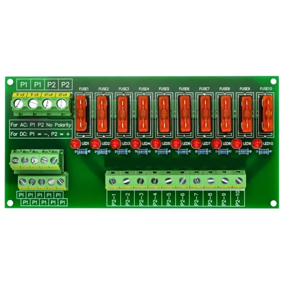 Fuse-Mod10-xA - AC/DC 5~32V Panel Mount 10 Position Power Distribution Fuse Module