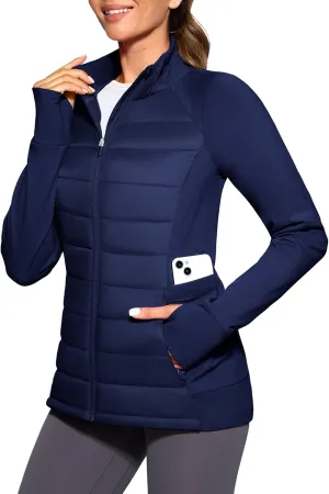 G Gradual Women's Running Fleece Lined Jackets 6 Pockets Lightweight Water Resistant Puffer Jacket for Hiking Travel