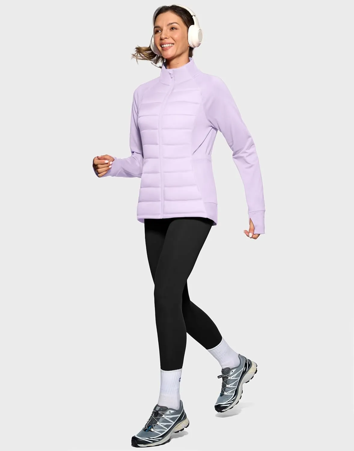 G Gradual Women's Running Fleece Lined Jackets 6 Pockets Lightweight Water Resistant Puffer Jacket for Hiking Travel