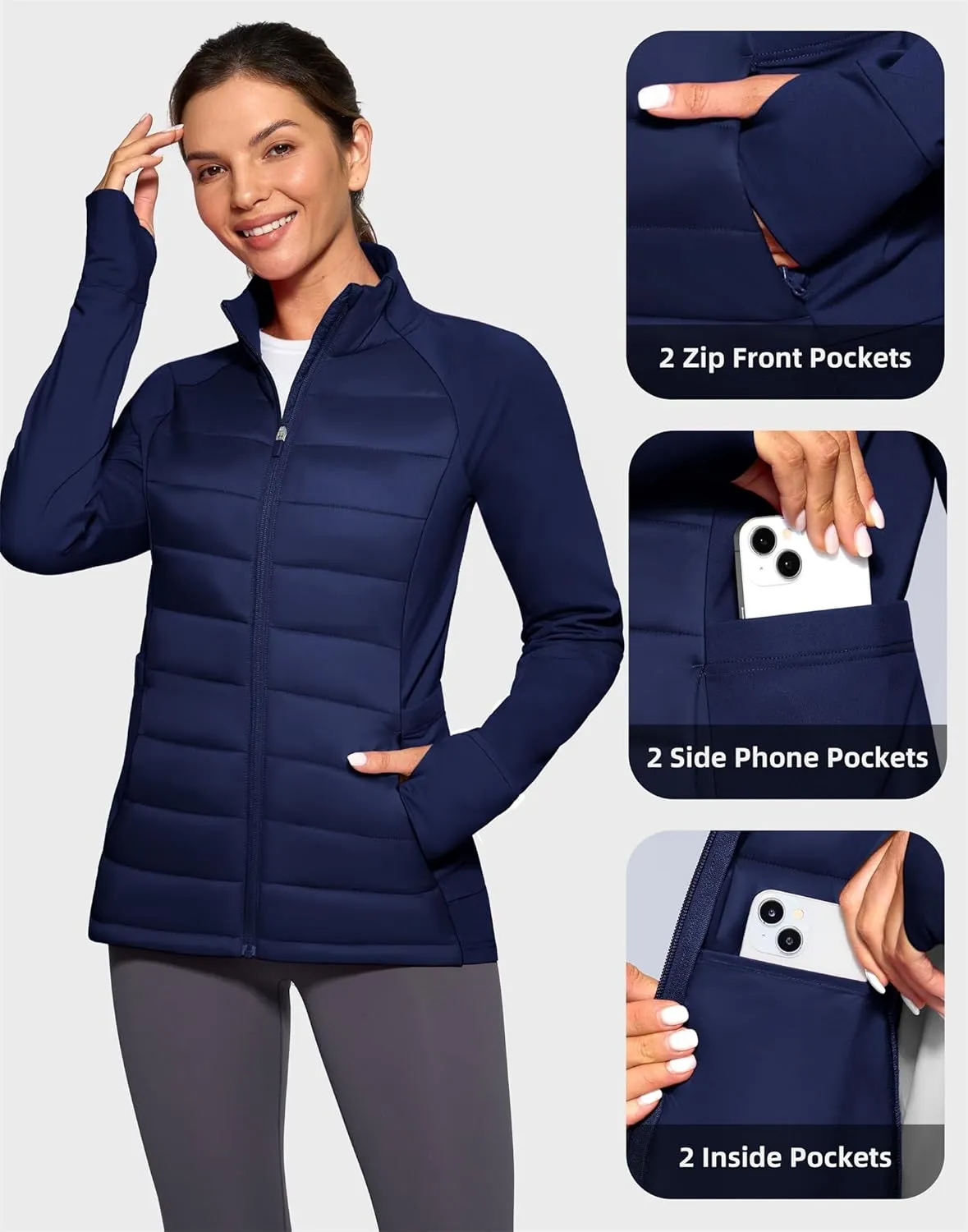 G Gradual Women's Running Fleece Lined Jackets 6 Pockets Lightweight Water Resistant Puffer Jacket for Hiking Travel