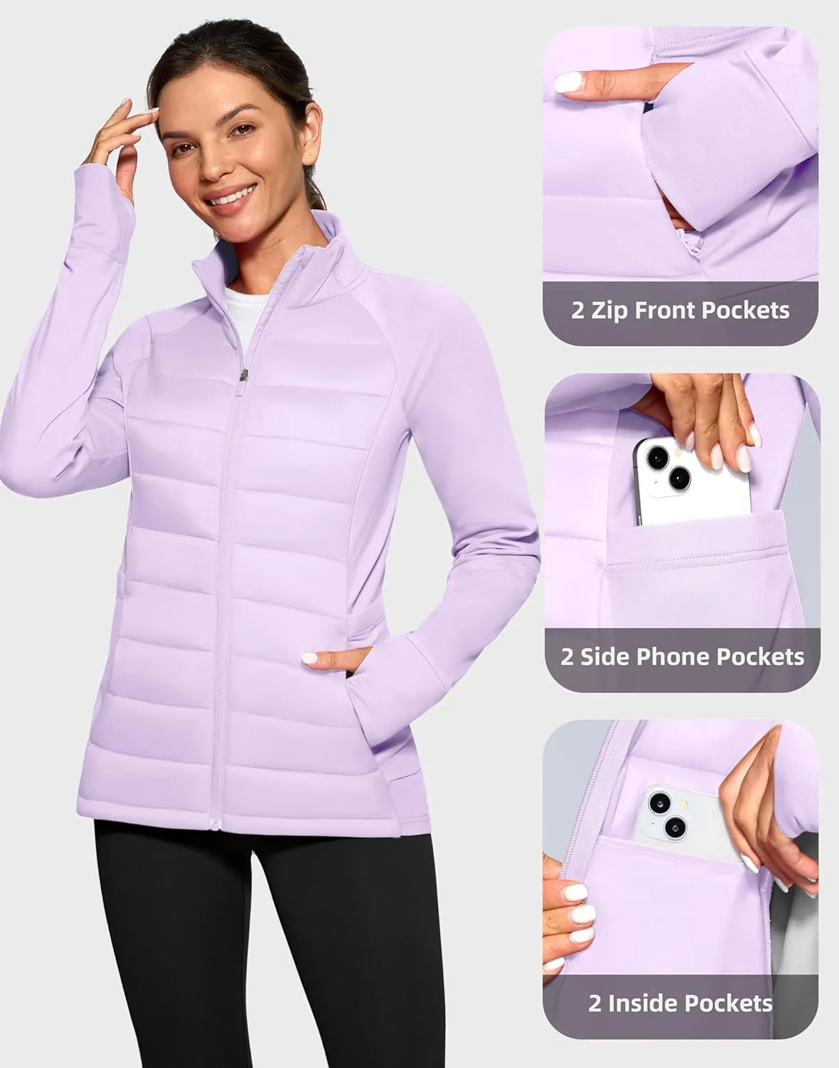 G Gradual Women's Running Fleece Lined Jackets 6 Pockets Lightweight Water Resistant Puffer Jacket for Hiking Travel