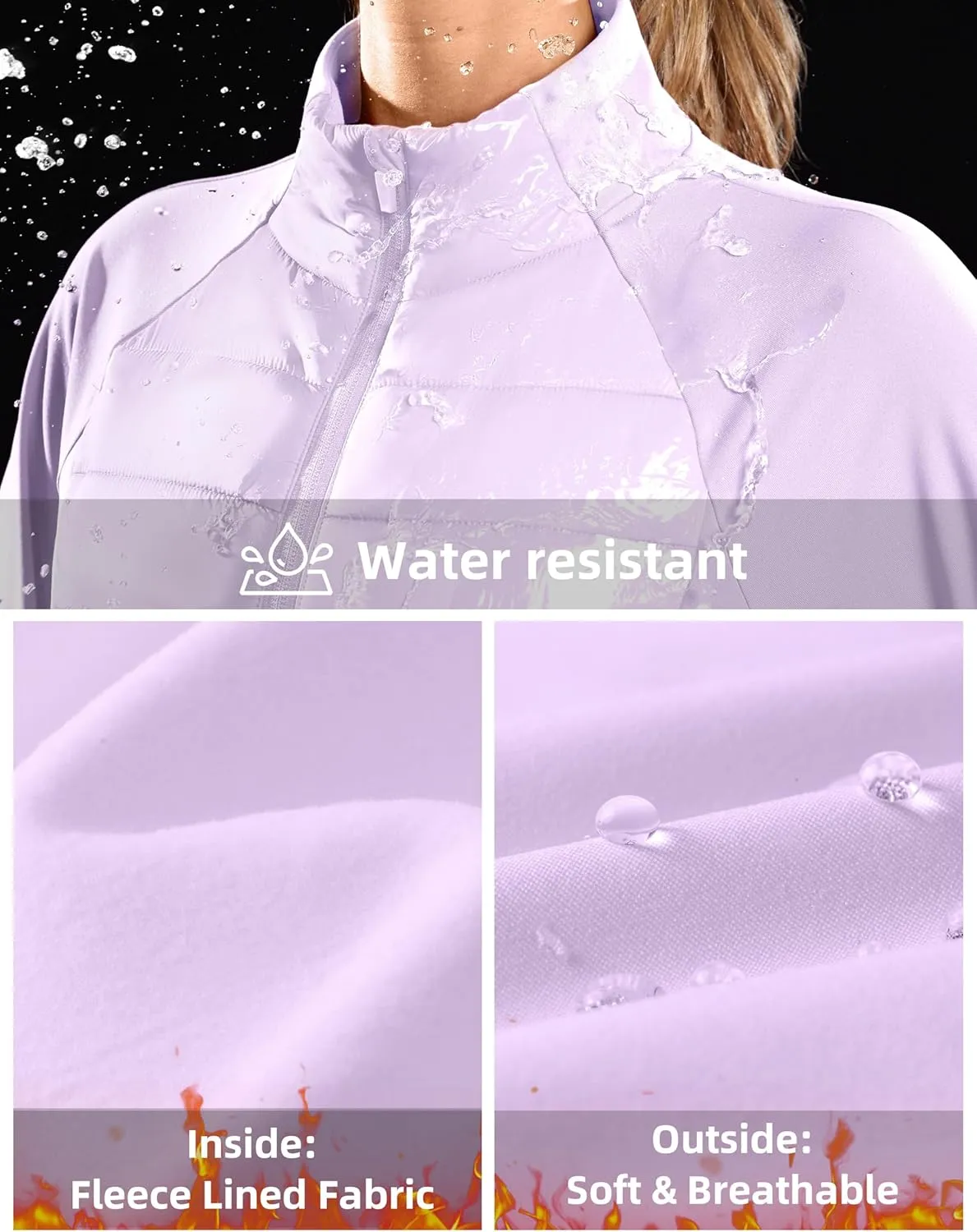 G Gradual Women's Running Fleece Lined Jackets 6 Pockets Lightweight Water Resistant Puffer Jacket for Hiking Travel