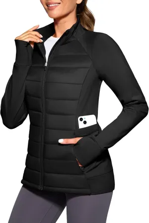 G Gradual Women's Running Fleece Lined Jackets 6 Pockets Lightweight Water Resistant Puffer Jacket for Hiking Travel