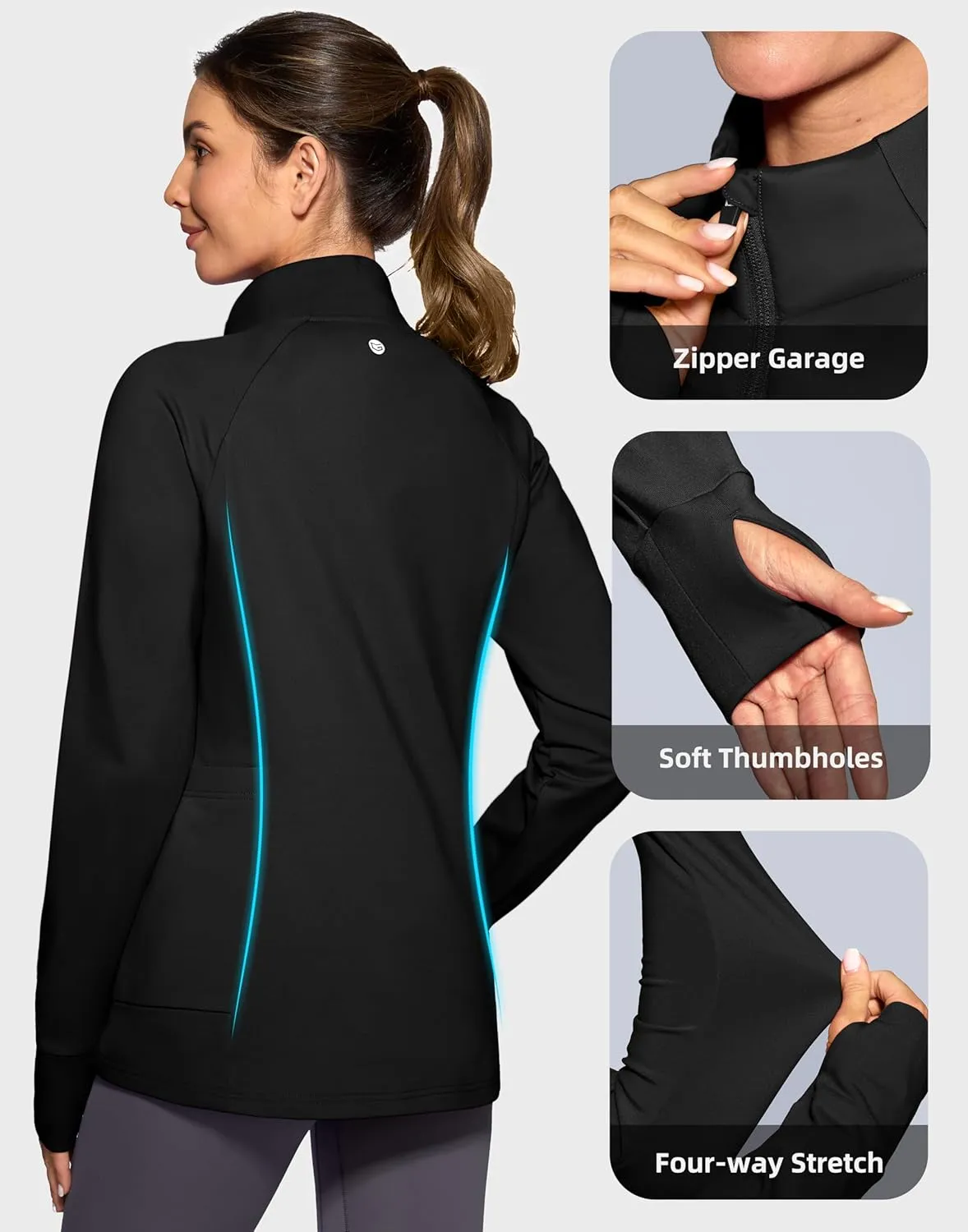 G Gradual Women's Running Fleece Lined Jackets 6 Pockets Lightweight Water Resistant Puffer Jacket for Hiking Travel