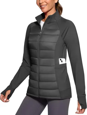 G Gradual Women's Running Fleece Lined Jackets 6 Pockets Lightweight Water Resistant Puffer Jacket for Hiking Travel