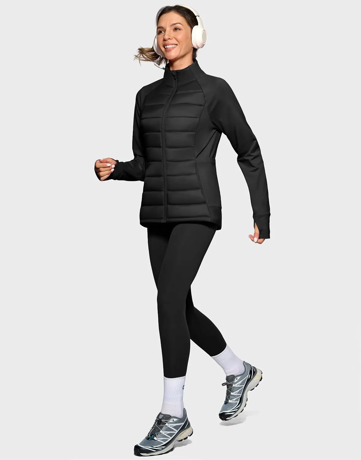 G Gradual Women's Running Fleece Lined Jackets 6 Pockets Lightweight Water Resistant Puffer Jacket for Hiking Travel