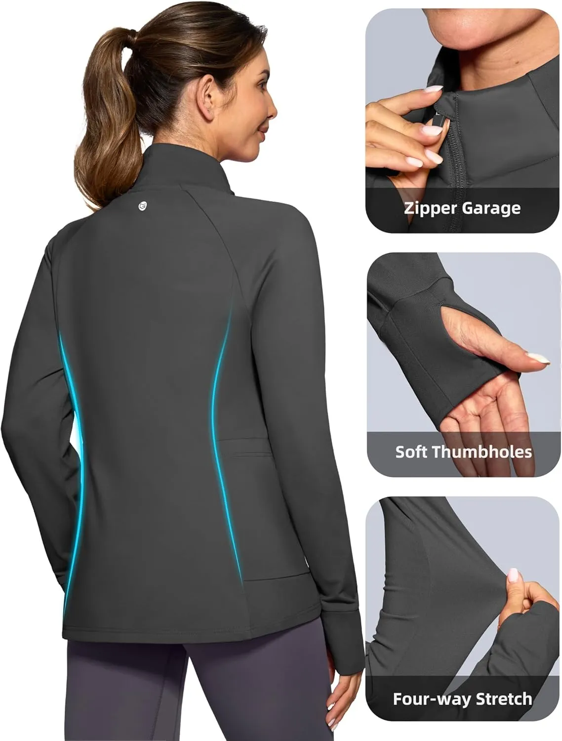 G Gradual Women's Running Fleece Lined Jackets 6 Pockets Lightweight Water Resistant Puffer Jacket for Hiking Travel
