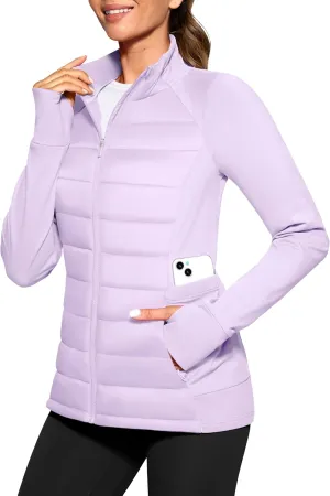 G Gradual Women's Running Fleece Lined Jackets 6 Pockets Lightweight Water Resistant Puffer Jacket for Hiking Travel