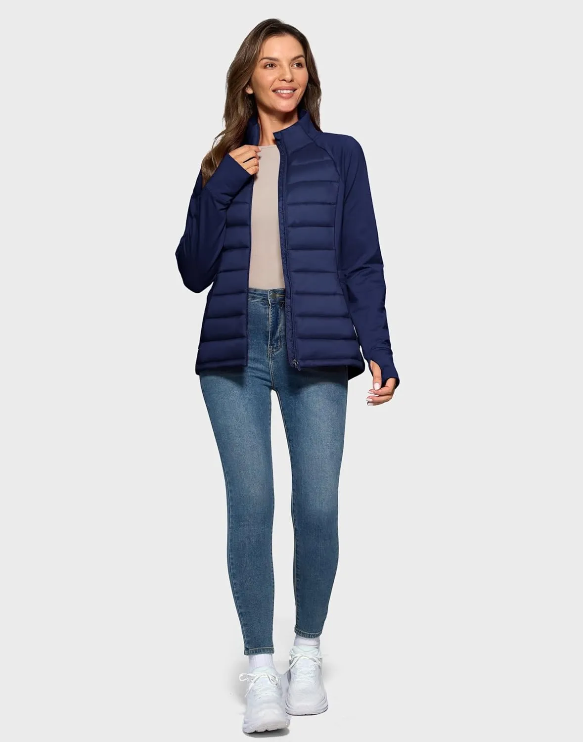 G Gradual Women's Running Fleece Lined Jackets 6 Pockets Lightweight Water Resistant Puffer Jacket for Hiking Travel