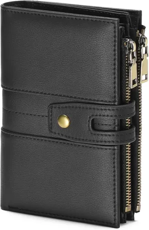 GAEKEAO Wallets for Women Leather RFID Blocking Bifold Double Zipper Pockets Wallet Card Case Purse with 4 ID Windows
