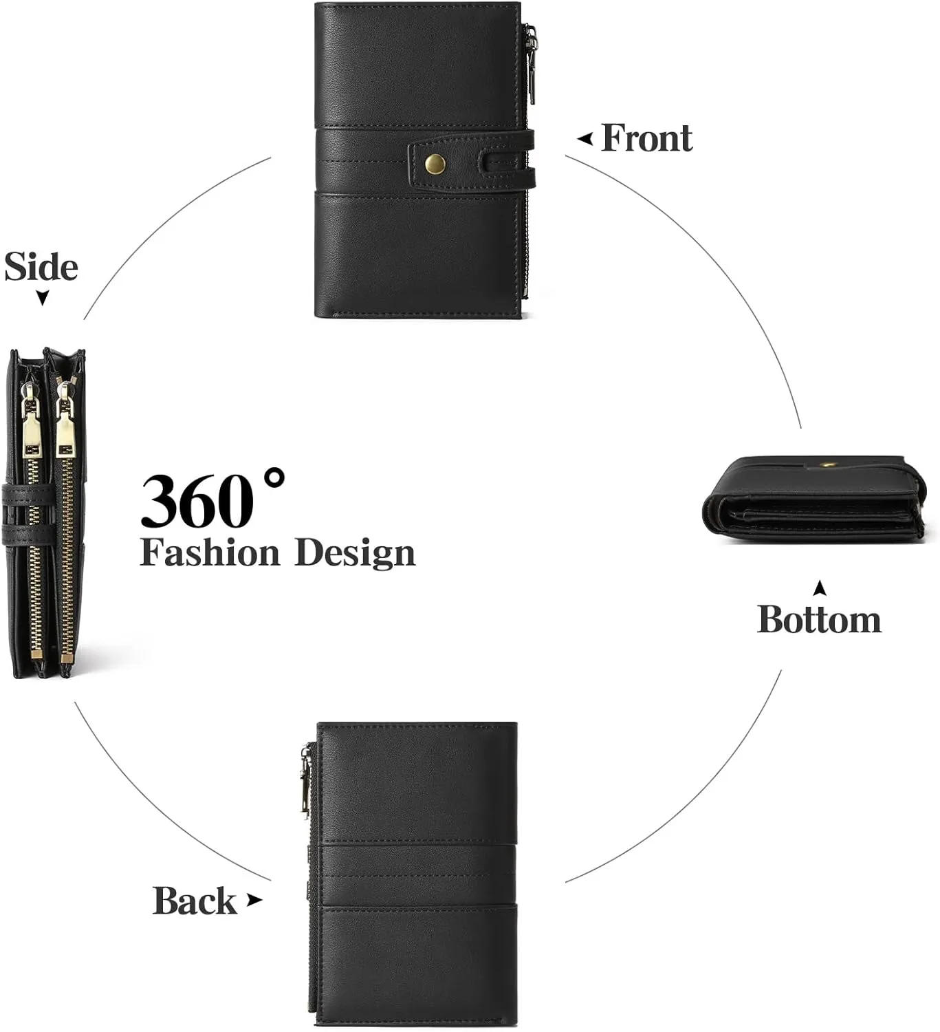 GAEKEAO Wallets for Women Leather RFID Blocking Bifold Double Zipper Pockets Wallet Card Case Purse with 4 ID Windows
