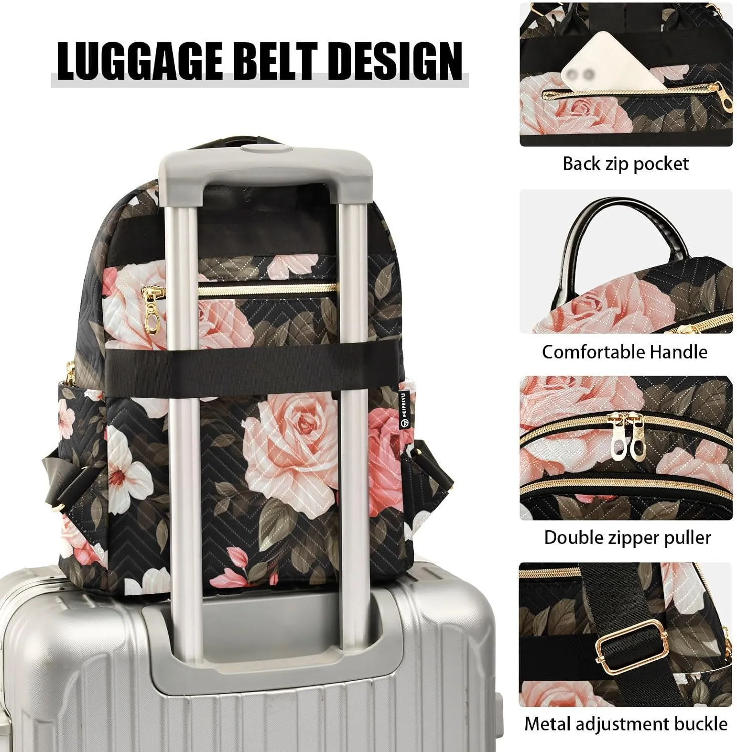GAIGEO Floral Watercolor with Roses Womens Fashion Backpack, Women's Travel Backpack, Purse Backpack for Women, S