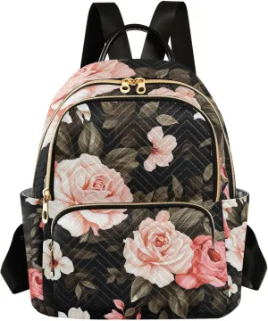 GAIGEO Floral Watercolor with Roses Womens Fashion Backpack, Women's Travel Backpack, Purse Backpack for Women, S
