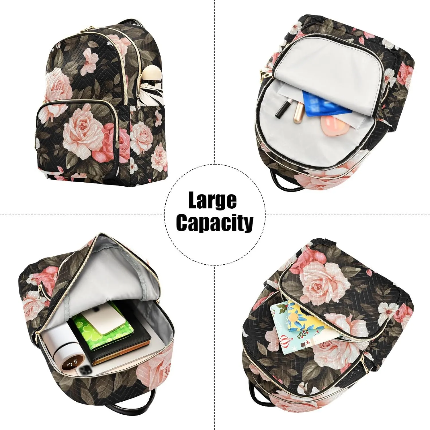 GAIGEO Floral Watercolor with Roses Womens Fashion Backpack, Women's Travel Backpack, Purse Backpack for Women, S