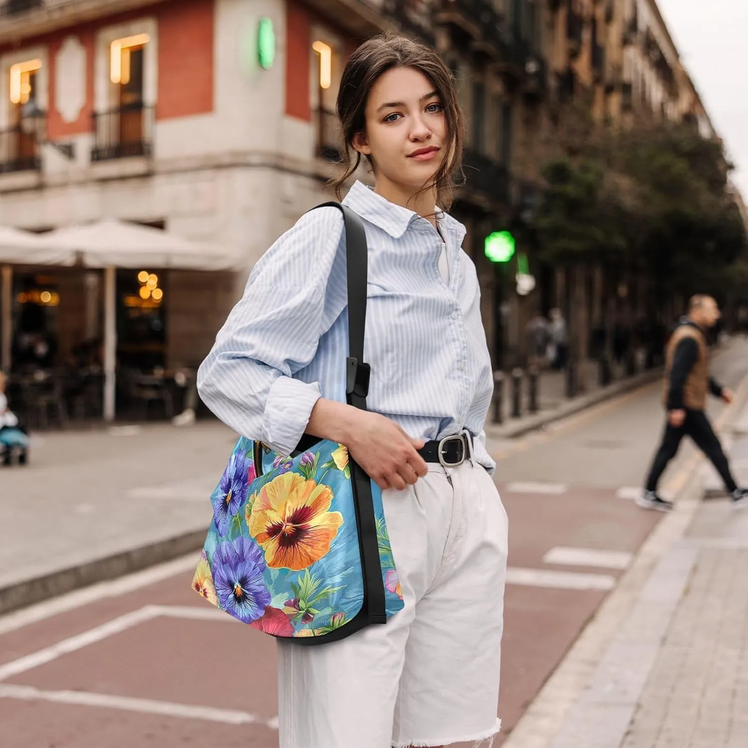 GAIGEO Watercolor Pansies and Flowers Leather Crossbody Bag, Crossbody Bag Leather Wide Strap, Leather Sling Bag Men