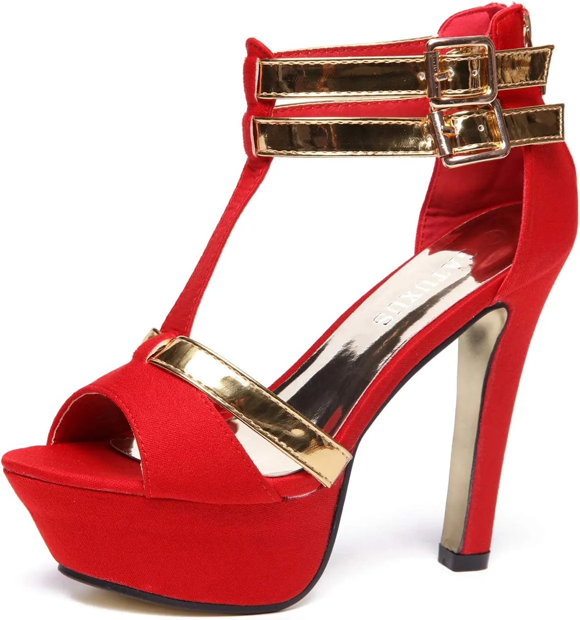 GATUXUS Open Toe Women Platform High Heel Shoes Strappy Pump for Party Prom