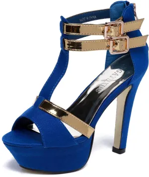 GATUXUS Open Toe Women Platform High Heel Shoes Strappy Pump for Party Prom