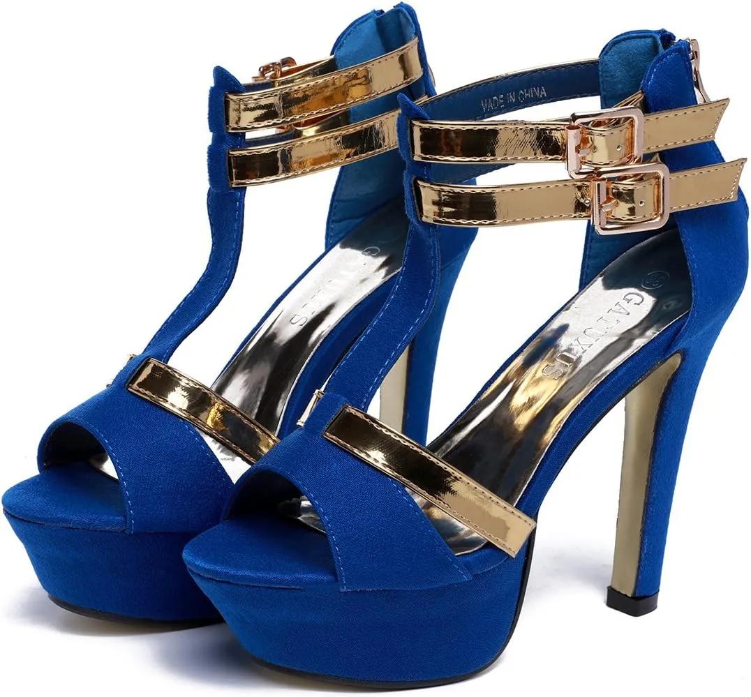 GATUXUS Open Toe Women Platform High Heel Shoes Strappy Pump for Party Prom