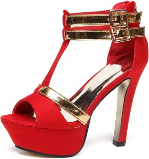 GATUXUS Open Toe Women Platform High Heel Shoes Strappy Pump for Party Prom