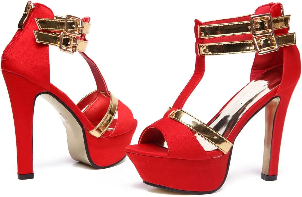 GATUXUS Open Toe Women Platform High Heel Shoes Strappy Pump for Party Prom