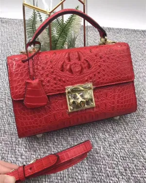 Genuine Alligator Leather Women's Small Purse Real Crocodile Skin Lock Closure Lady Handbag Female Shoulder Messenger Bag