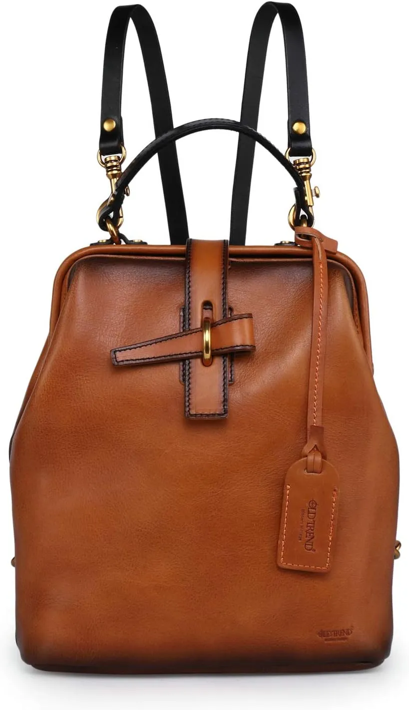 Genuine Leather Backpack Purse for Women Convertible Shoulder Bag Fashion Casual Backpack Ladies Leather Shoulderbag (Chestnut Ombre)