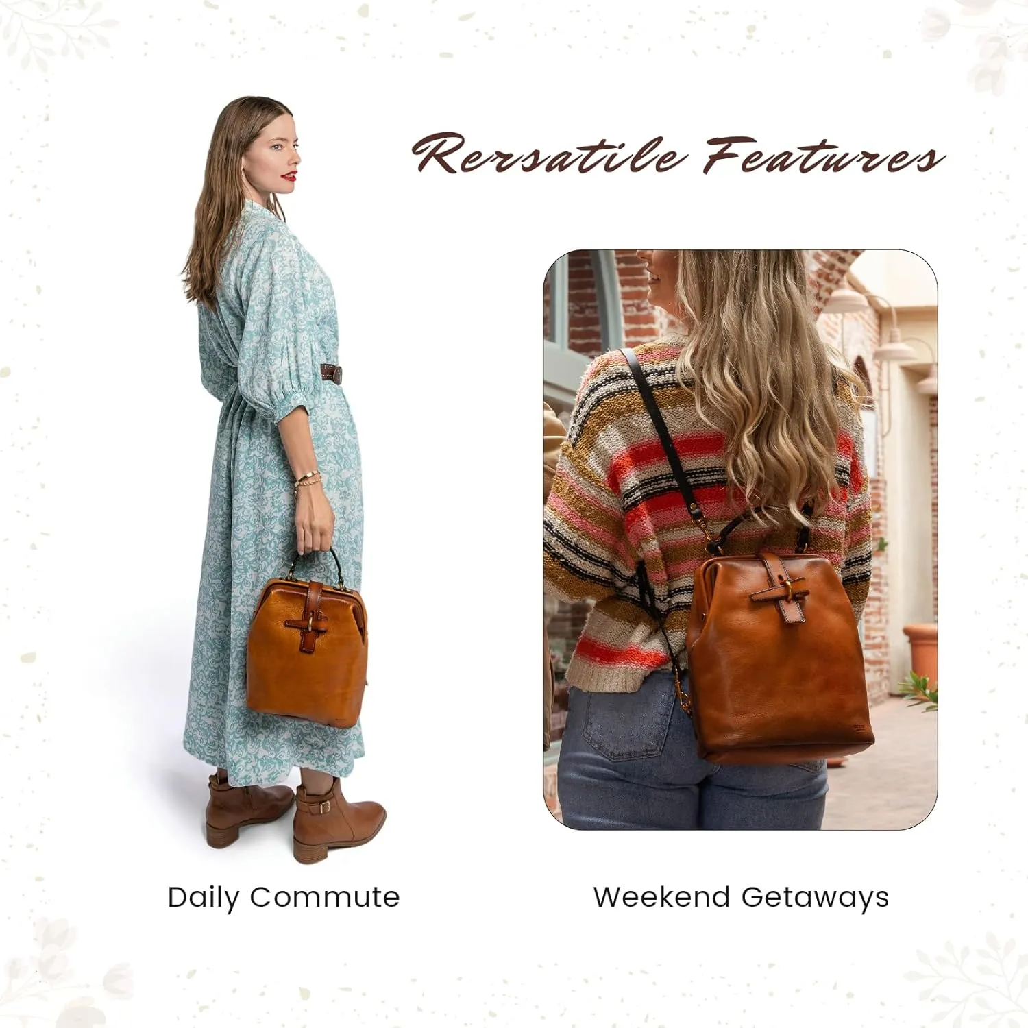 Genuine Leather Backpack Purse for Women Convertible Shoulder Bag Fashion Casual Backpack Ladies Leather Shoulderbag (Chestnut Ombre)