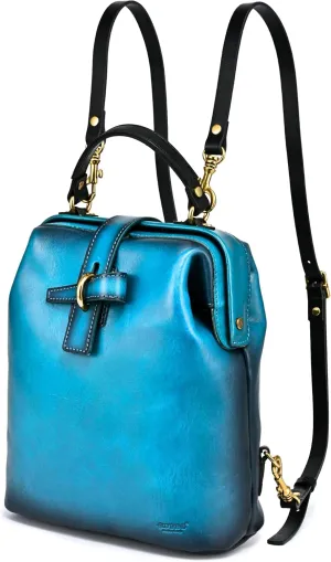 Genuine Leather Backpack Purse for Women Convertible Shoulder Bag Fashion Casual Backpack Ladies Leather Shoulderbag(Turquoise)