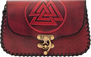 Genuine Leather Bag Viking Valknut Style Waist Bag Costume Accessories Pouch Viking Coin Bag for Larp, Ren Faire, Halloween (Maroon)
