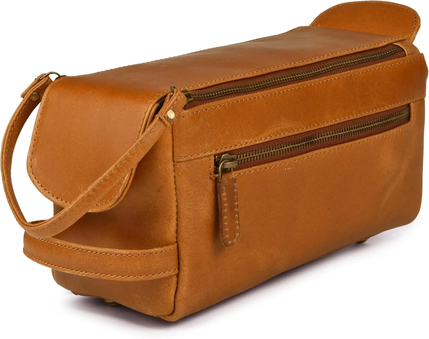 Genuine Leather Dopp Kit - Unisex Water-Resistance Cosmetic & Shaving Bag, Travel Organizer Toiletry Bag for Men & Women (10x5x4.5, Tan Brown)