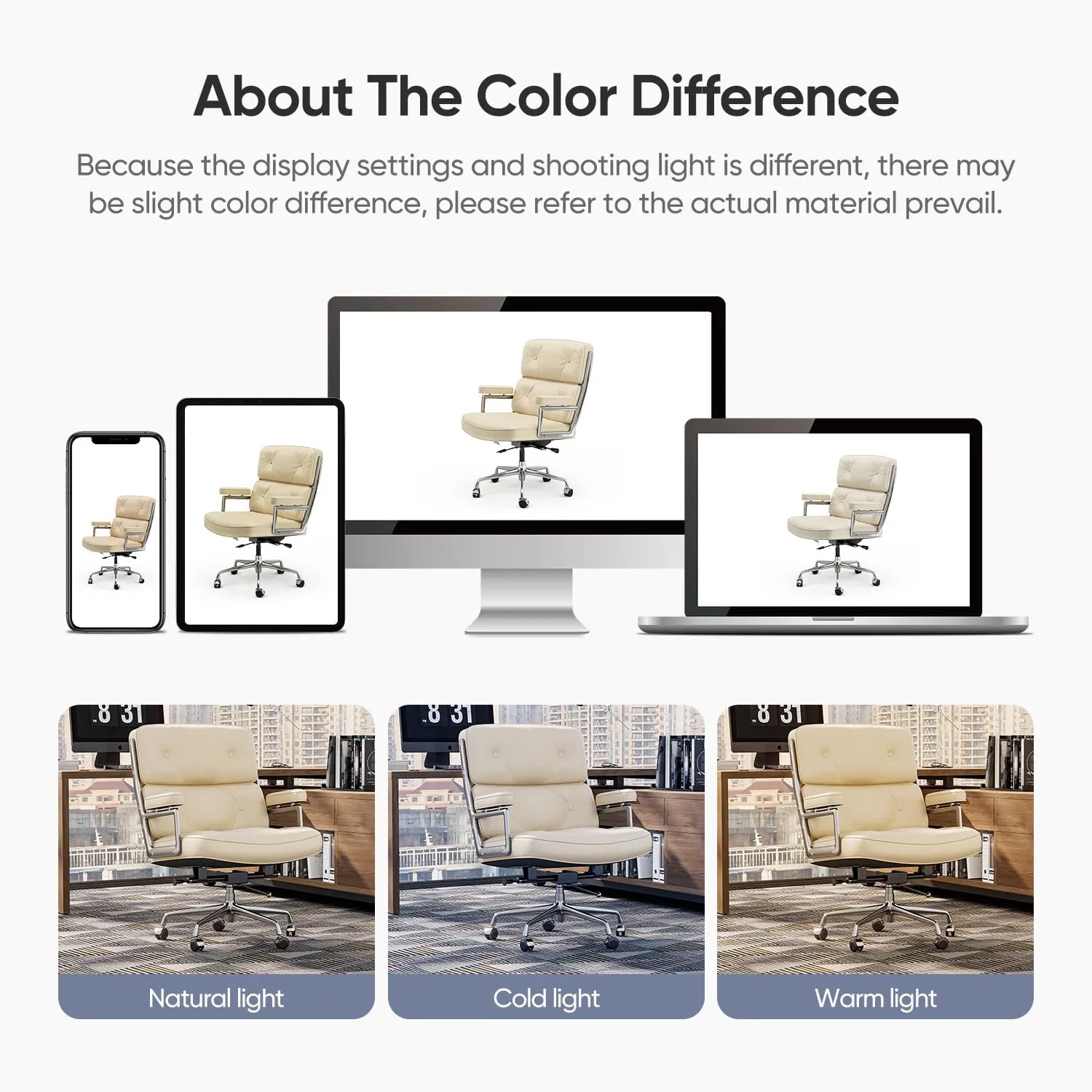 Genuine Leather Office Chair, Padded Mid Back Home Office Desk Chair with Thickened Lumbar Support Cushion, Aluminum Alloy Frame, 360° Swivel, High-Adjustable, Tilting and Rocking Function