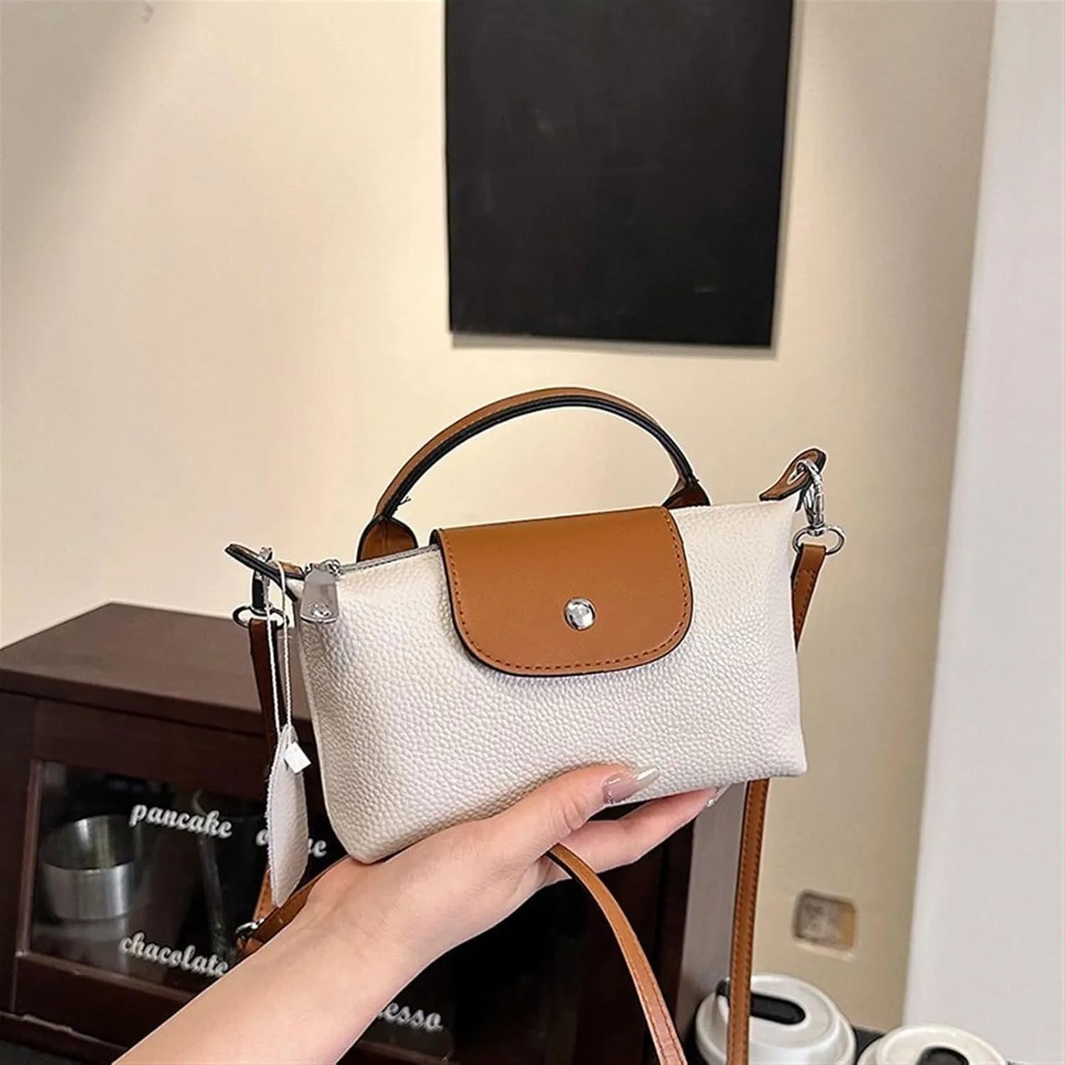 Genuine Leather Shoulder Crossbody Bag, Mini Light Luxury Women's Handbag, Shoulder Bag (White)