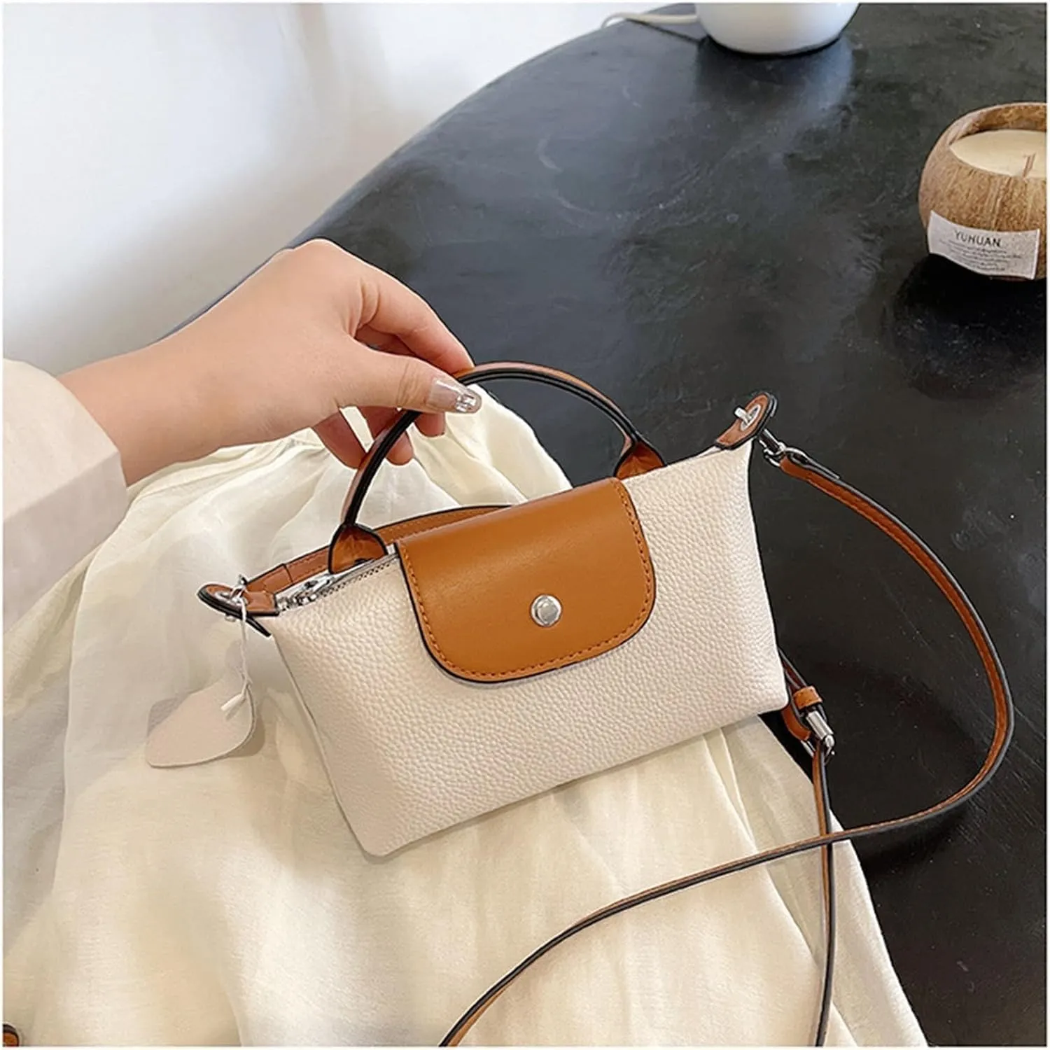 Genuine Leather Shoulder Crossbody Bag, Mini Light Luxury Women's Handbag, Shoulder Bag (White)