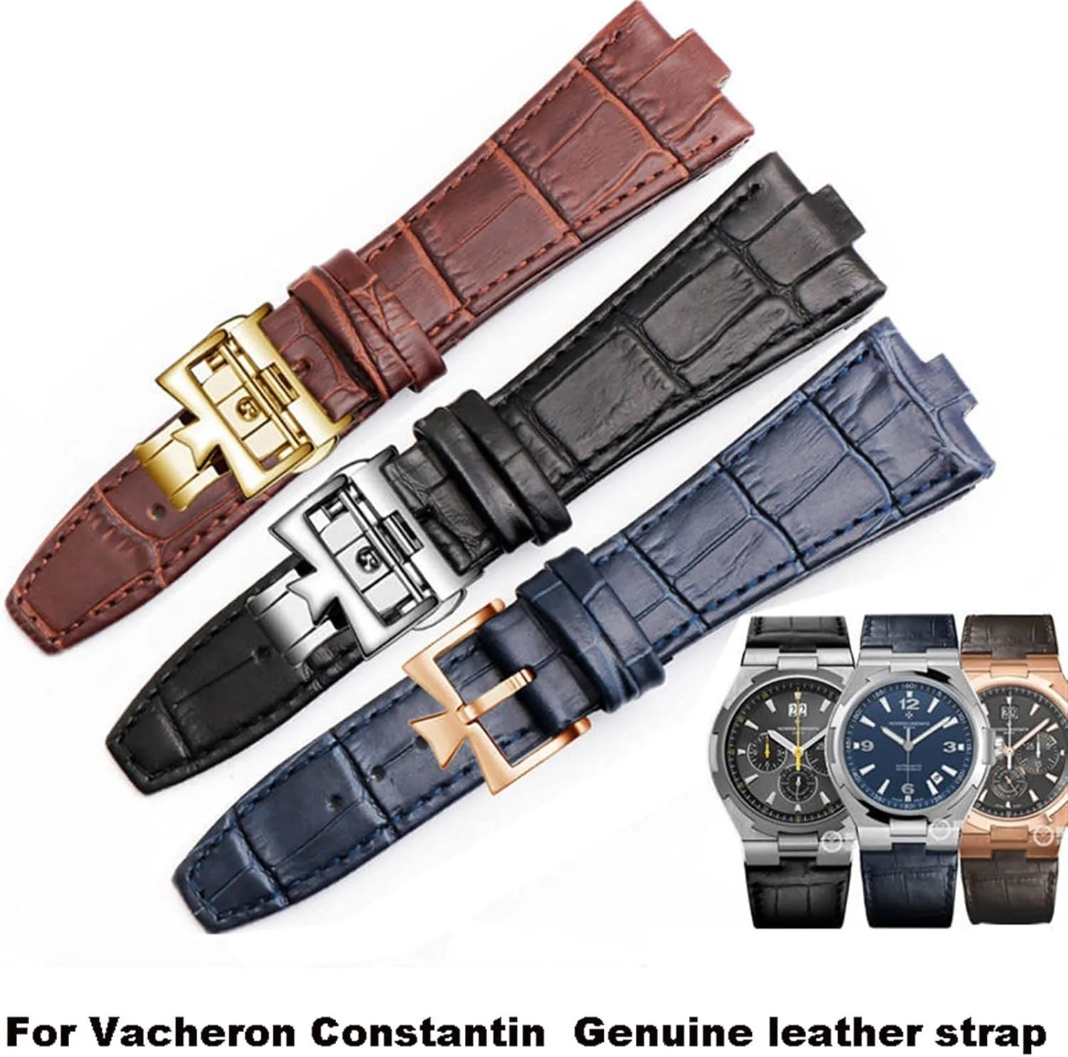 Genuine leather strap is suitable for Vacheron Constantin OVERSEAS Series 4500V 5500V P47040 stainless steel buckle