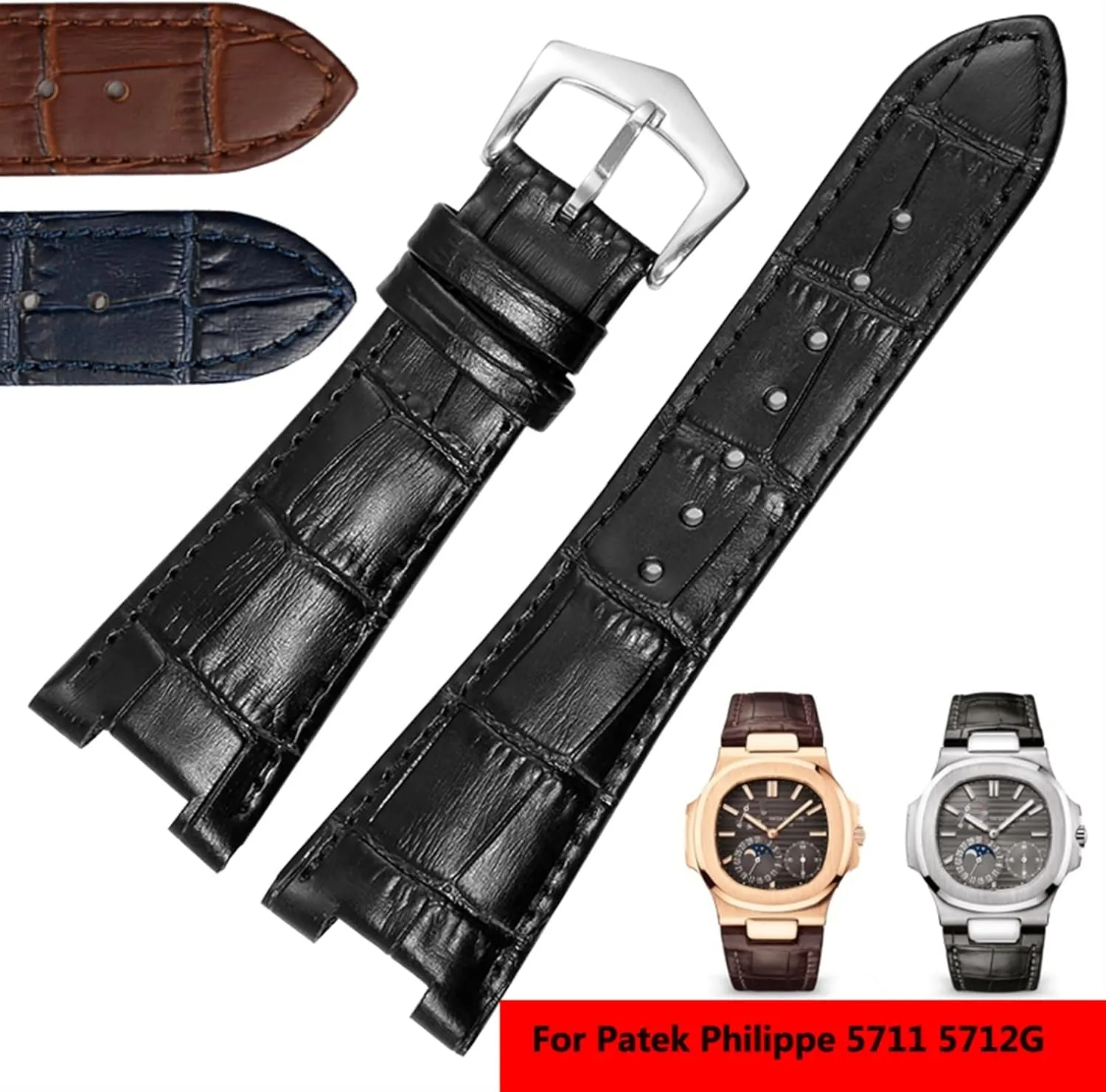 Genuine Leather Watch Band for Patek Philippe 5711 5712G Nautilus Watchs Men and Women Special Notch 25mm*12mm Watch Strap