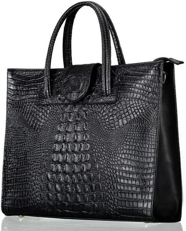 Genuine Leather Women's Handbag Crocodile Pattern Cowhide Tote Bag Shoulder Bag Business Bag for Work