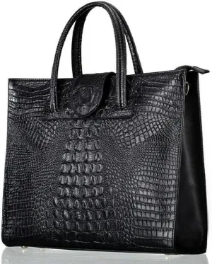 Genuine Leather Women's Handbag Crocodile Pattern Cowhide Tote Bag Shoulder Bag Business Bag for Work
