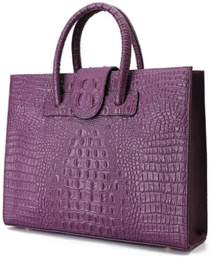 Genuine Leather Women's Handbag Crocodile Pattern Cowhide Tote Bag Shoulder Bag Business Bag for Work